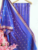 Blue And Purple Shot Banarasi Silk Three Piece Unstitched Suit Set - Luxurion World
