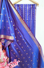 Blue And Purple Shot Banarasi Silk Three Piece Unstitched Suit Set - Luxurion World