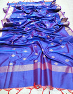 Blue And Purple Shot Banarasi Silk Three Piece Unstitched Suit Set - Luxurion World