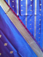Blue And Purple Shot Banarasi Silk Three Piece Unstitched Suit Set - Luxurion World