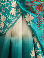 Blue And White Embroidered Kashmiri Aari Work Tussar Silk Saree - Luxurion World