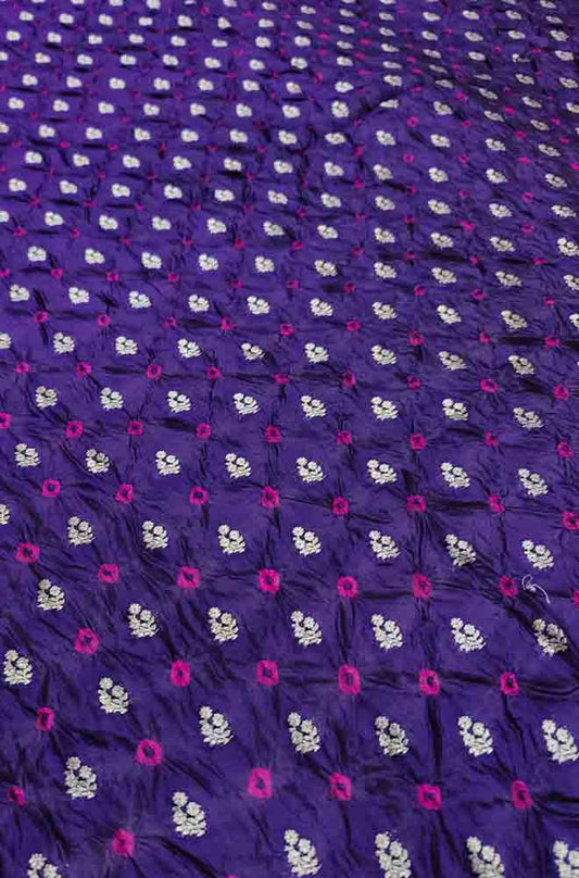 Blue Banarasi Bandhani Chiniya Silk Fabric ( 2.5 Mtr ) - Luxurion World