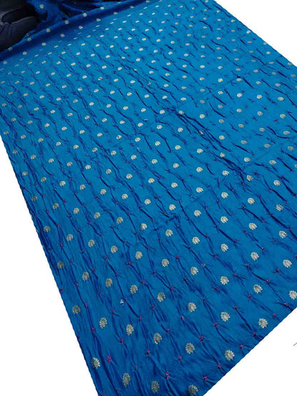 Blue Banarasi Bandhani Chiniya Silk Fabric ( 2.5 Mtr )
