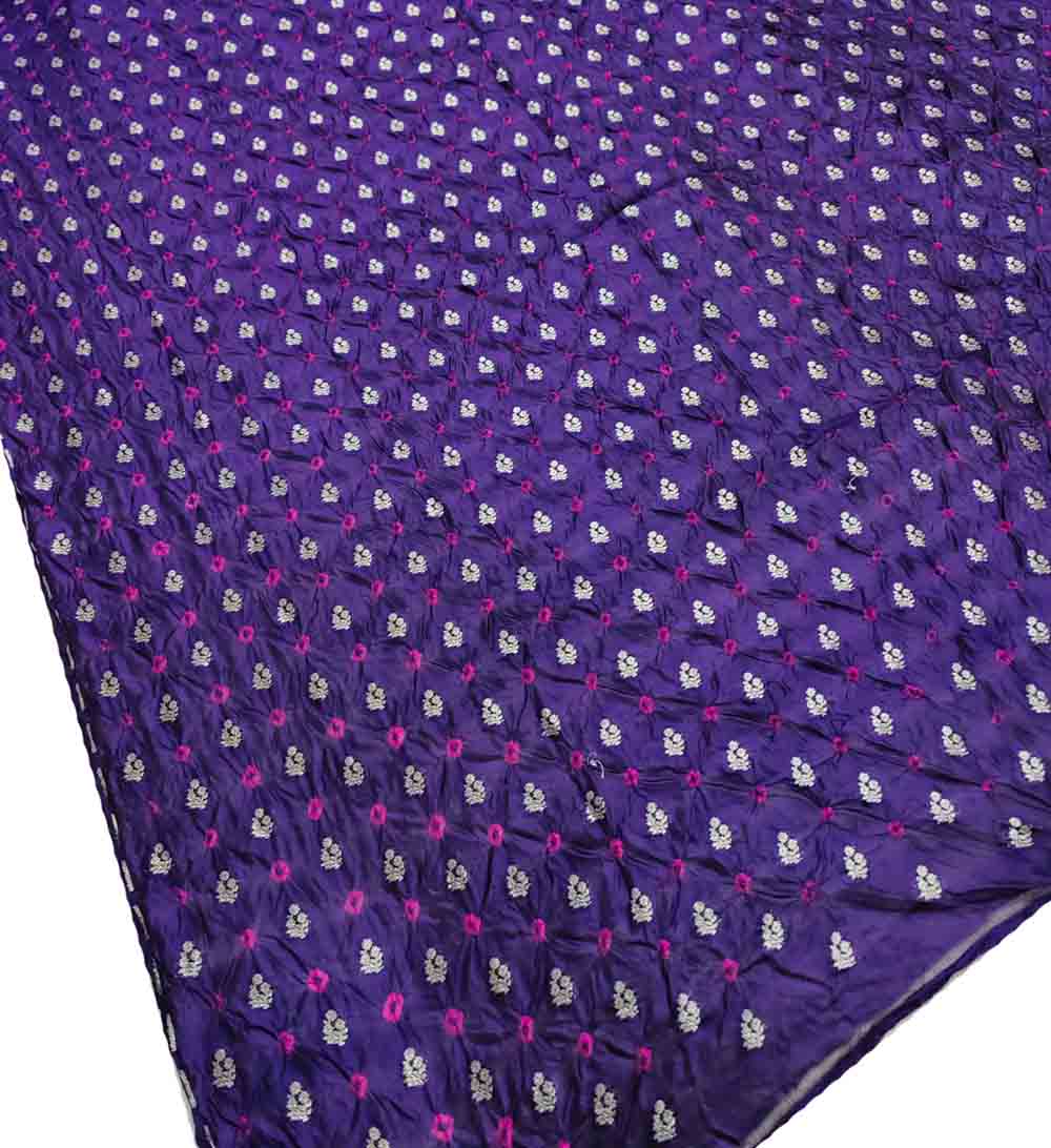 Blue Banarasi Bandhani Chiniya Silk Fabric ( 2.5 Mtr ) - Luxurion World