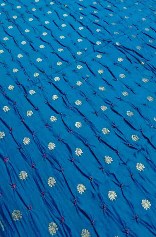 Blue Banarasi Bandhani Chiniya Silk Fabric ( 2.5 Mtr ) - Luxurion World