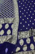 Blue Banarasi Bandhani Pure Georgette Three Piece Unstitched Suit Set - Luxurion World