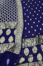 Blue Banarasi Bandhani Pure Georgette Three Piece Unstitched Suit Set - Luxurion World