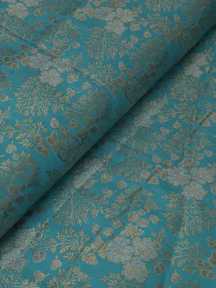 Blue Banarasi Brocade Silk Fabric (  1 Mtr ) - Luxurion World