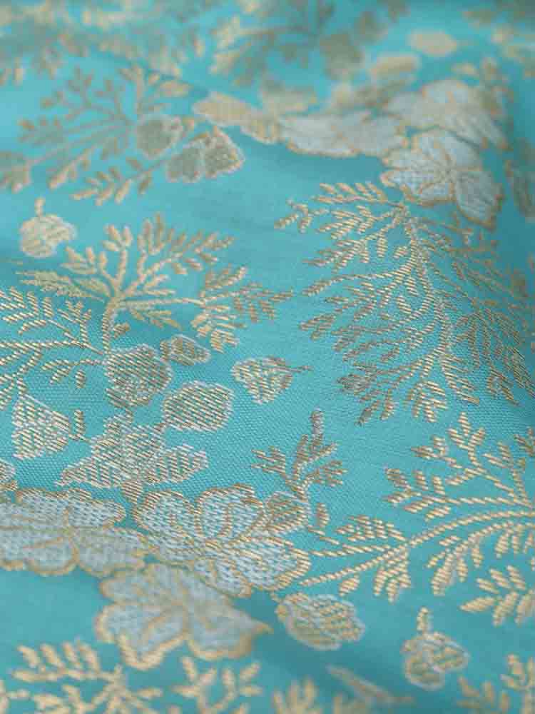 Blue Banarasi Brocade Silk Fabric (  1 Mtr ) - Luxurion World