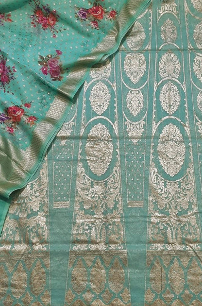 Blue Banarasi Chanderi Silk Unstitched Lehenga Set