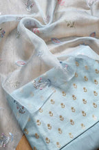 Blue Banarasi Chiniya Silk Three Piece Unstitched Suit Set - Luxurion World