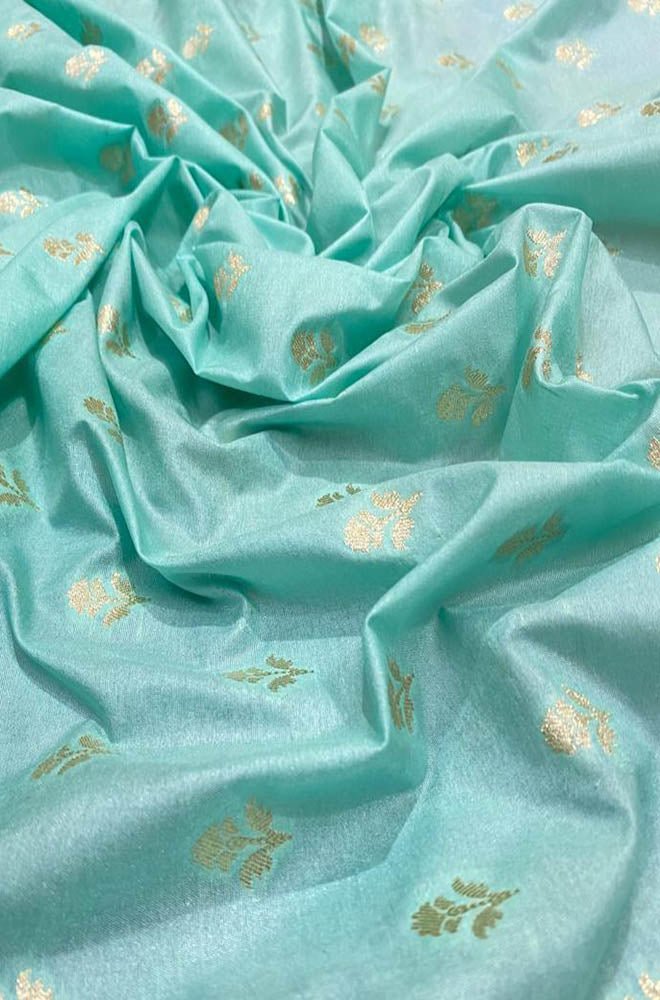 Blue Banarasi Dupion Silk Fabric ( 1 Mtr )