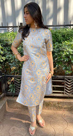 Blue Banarasi kim khwab kurti and pant - Luxurion World