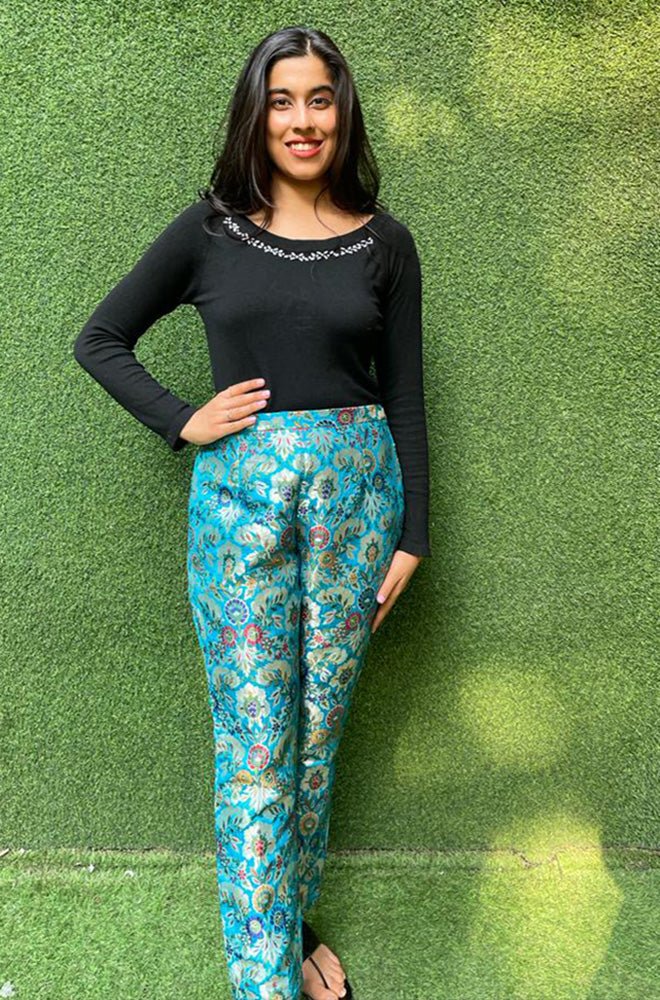 Blue Banarasi Kim Khwab Pant - Luxurion World