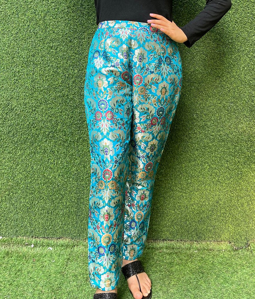 Blue Banarasi Kim Khwab Pant - Luxurion World