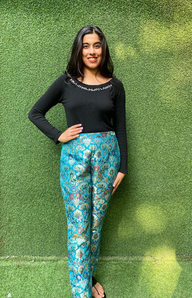 Blue Banarasi Kim Khwab Pant - Luxurion World