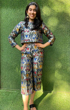 Blue Banarasi Kim Khwab Top and Capri Set - Luxurion World