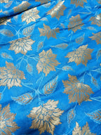 Blue Banarasi Kimkhwab Silk Fabric  ( 1 Mtr ) - Luxurion World