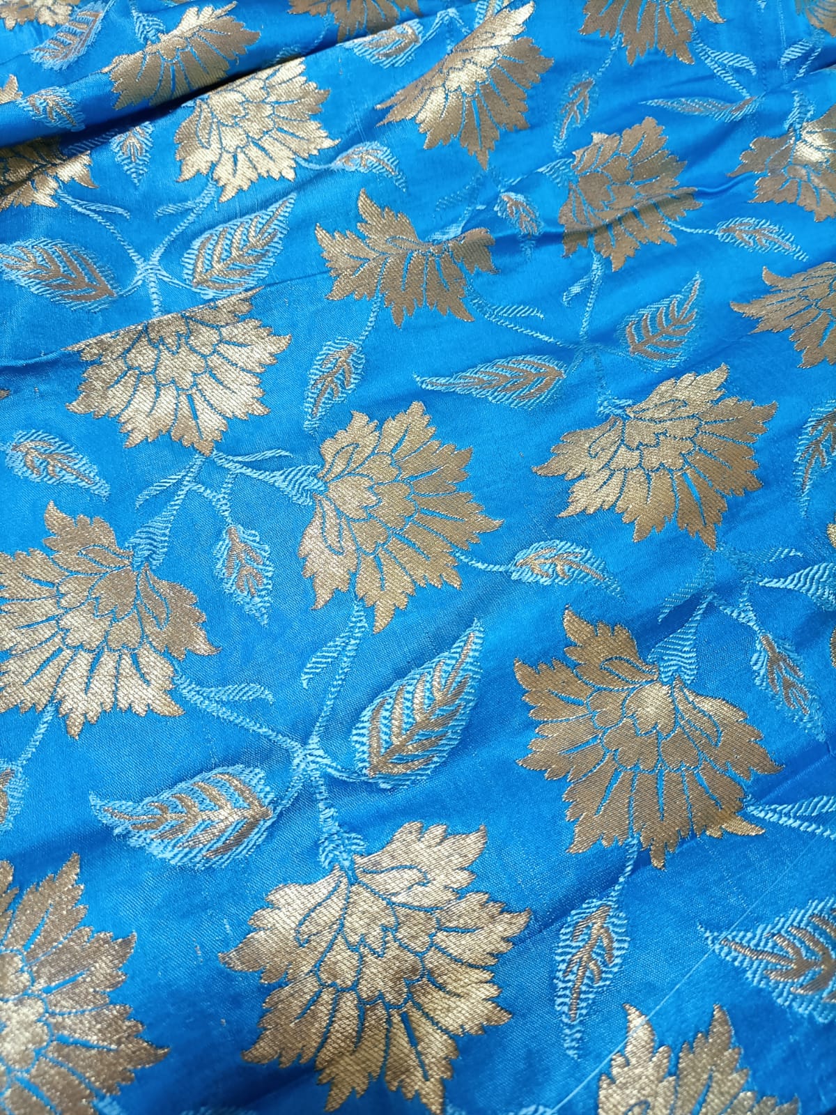 Blue Banarasi Kimkhwab Silk Fabric  ( 1 Mtr ) - Luxurion World