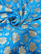 Blue Banarasi Kimkhwab Silk Fabric  ( 1 Mtr ) - Luxurion World