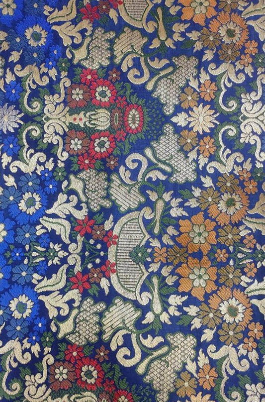 Blue Banarasi Kimkhwab Silk Meenakari Fabric ( 1 Mtr ) - Luxurion World