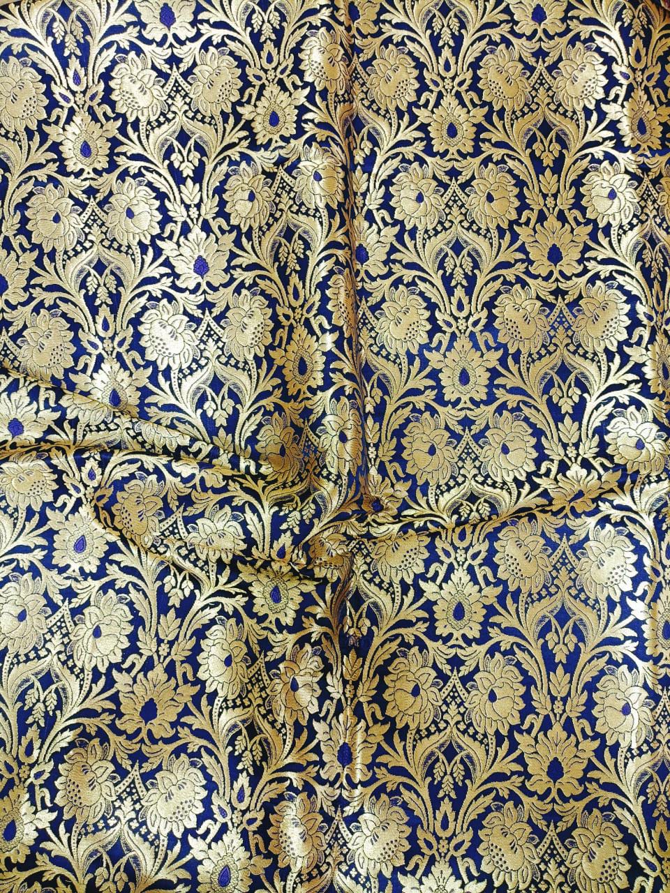 Blue Banarasi Kimkhwab Silk Meenakari Fabric  ( 1 Mtr )