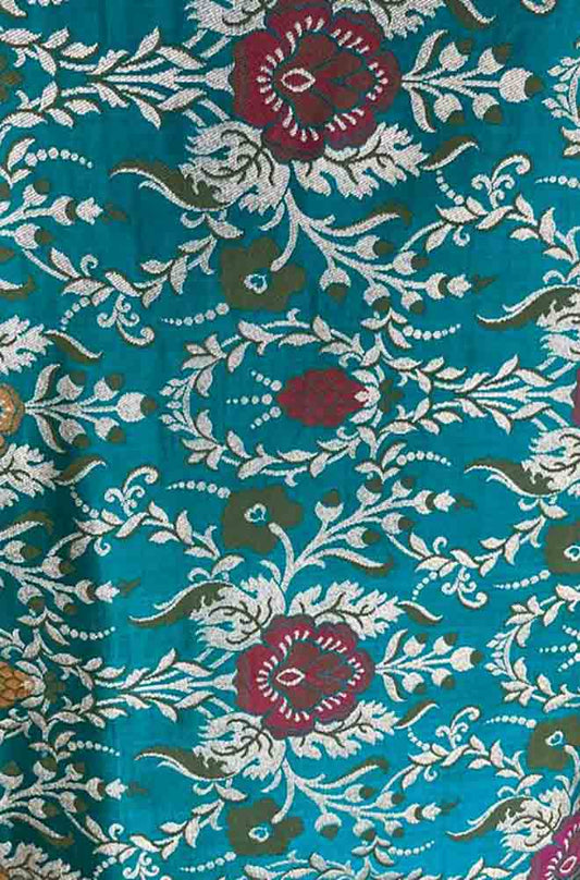 Blue Banarasi KimKhwab Silk Meenakari Fabric ( 1 Mtr ) - Luxurion World