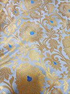 Blue Banarasi Kimkhwab Silk Meenakari Fabric  ( 1 Mtr ) - Luxurion World