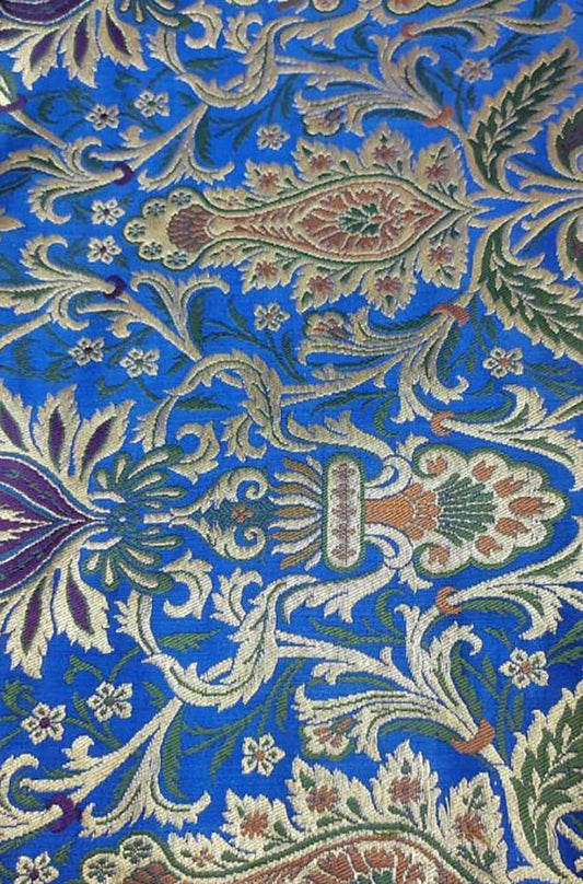 Blue Banarasi Kimkhwab Silk Meenakari Fabric ( 1 Mtr ) - Luxurion World