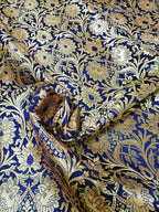 Blue Banarasi Kimkhwab Silk Meenakari Fabric  ( 0.5 Mtr ) - Luxurion World