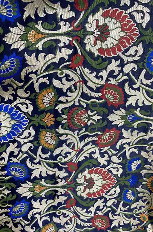 Blue Banarasi KimKhwab Silk Meenakari Fabric ( 1 Mtr ) - Luxurion World