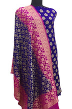 Blue Banarasi Pure Georgette Two Piece Unstitched Leaf Design Suit Set - Luxurion World