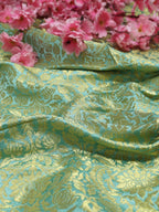 Blue Banarasi Silk Brocade Fabric ( 0.8 Mtr ) - Luxurion World