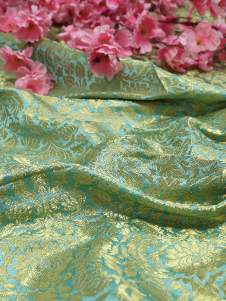 Blue Banarasi Silk Brocade Fabric ( 0.8 Mtr ) - Luxurion World
