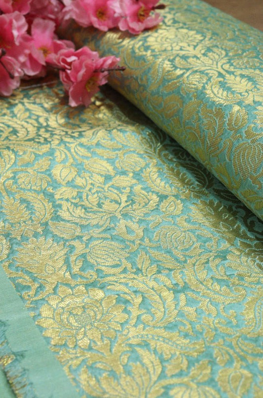 Blue Banarasi Silk Brocade Fabric ( 0.8 Mtr ) - Luxurion World