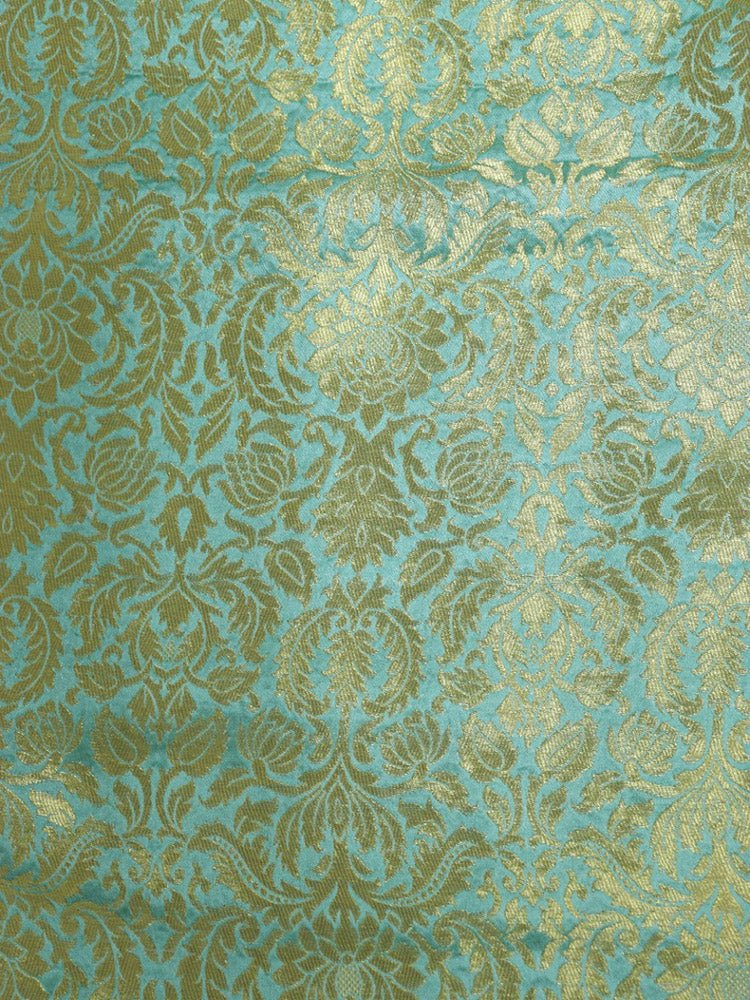 Blue Banarasi Silk Brocade Fabric ( 0.8 Mtr ) - Luxurion World