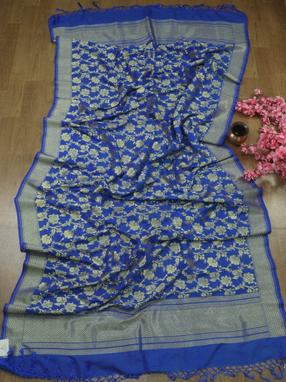 Stunning Blue Banarasi Silk Dupatta - Versatile and Elegant! - Luxurion World
