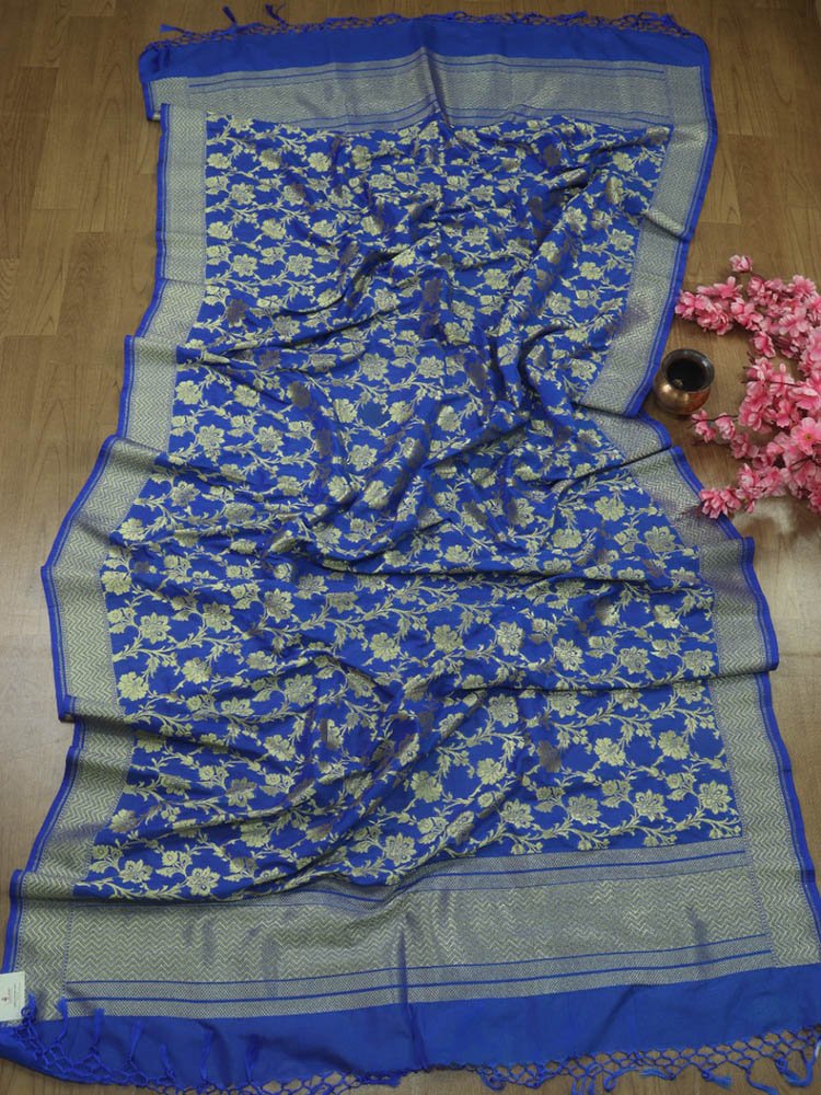 Stunning Blue Banarasi Silk Dupatta - Versatile and Elegant! - Luxurion World