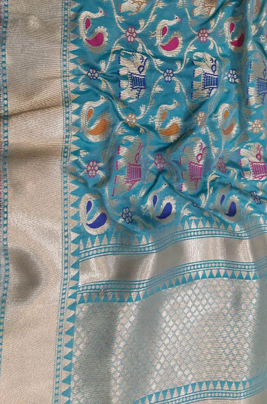 Blue Banarasi Silk Dupatta - Luxurion World