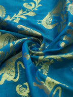 Blue Banarasi Silk Fabric (0. 75 Mtr) - Luxurion World