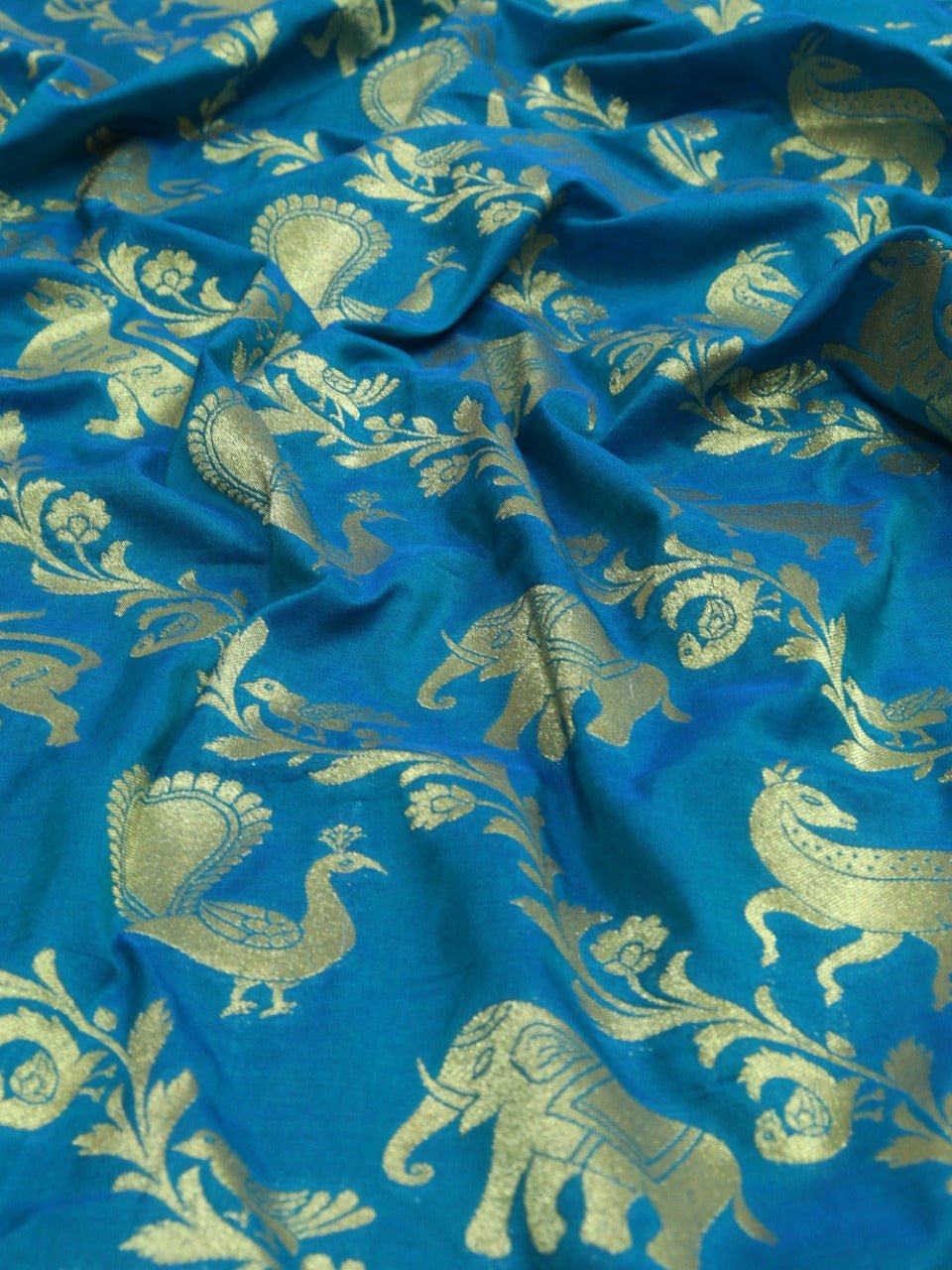 Blue Banarasi Silk Fabric (0. 75 Mtr)