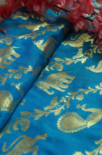 Blue Banarasi Silk Fabric (0. 75 Mtr)