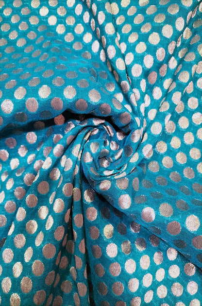 Blue Banarasi Silk Fabric ( 0.8 Mtr) - Luxurion World