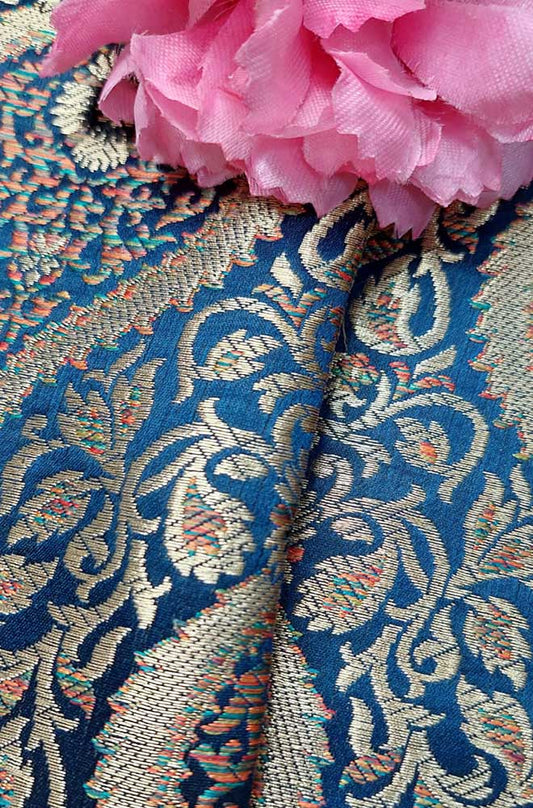 Blue Banarasi Silk Fabric ( 1 Mtr ) - Luxurion World