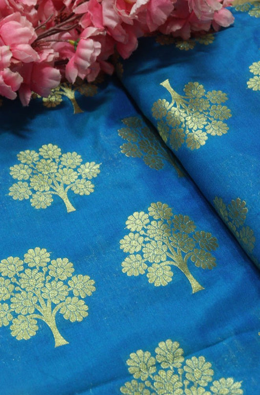 Blue Banarasi Silk Fabric (1 Mtr)