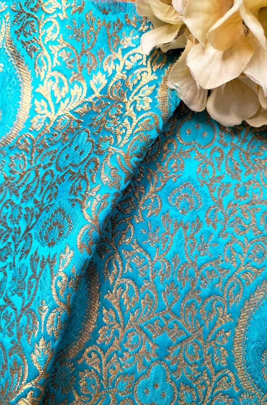 Blue Banarasi Silk Fabric ( 1 Mtr ) - Luxurion World