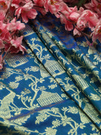 Blue Banarasi Silk Fabric  ( 1 Mtr) - Luxurion World