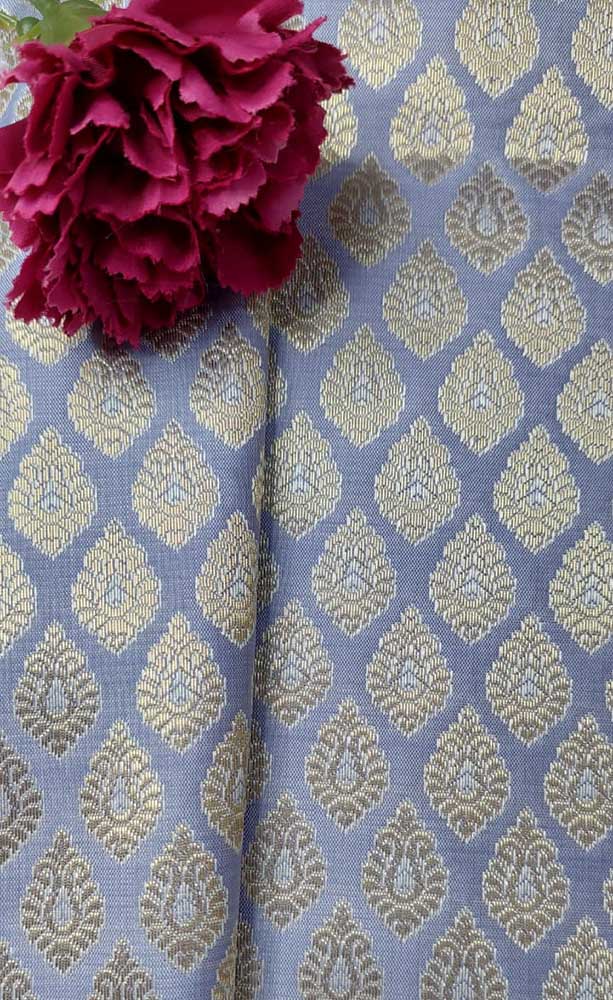 Blue Banarasi Silk Fabric ( 1 Mtr ) - Luxurion World