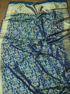 Blue Banarasi Silk Fabric  ( 1 Mtr) - Luxurion World