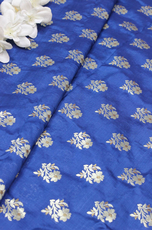 Blue Banarasi Silk Fabric ( 1 Mtr ) - Luxurion World